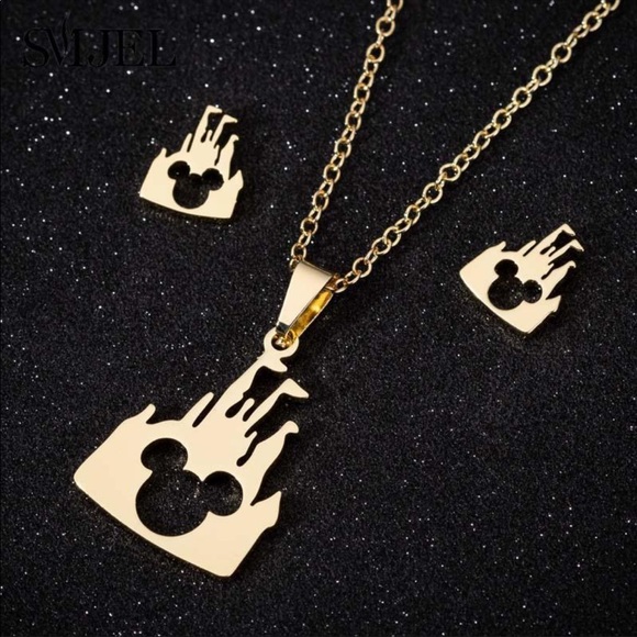 Jewelry - Stainless Steel Disney Castle Necklace & Earrings